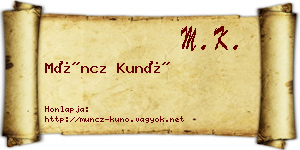 Müncz Kunó névjegykártya